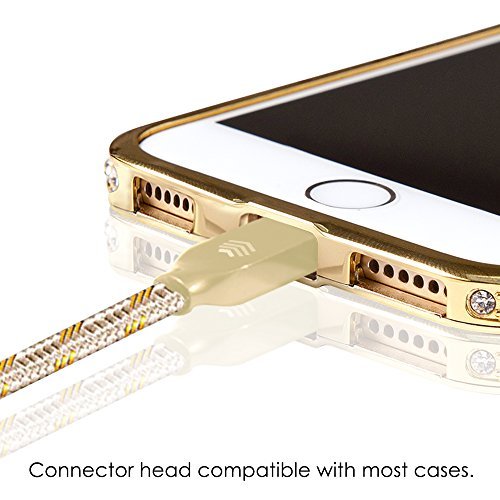 Lightning Kabel – 2m, Gold, Neustes Design – Sehr schnelles iPhone 7 Ladekabel – verstärktes USB Datenkabel mit Knickschutz – Für Apple iPhone 7 6 5, iPad, iPod – SWISS-QA Geldrückgabe Garantie - 4