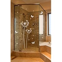 Pusteblume Aufkleber für Dusche Duschtür Duschwand Folie Bad Badezimmer Zimmertür Fenster Window wasserfest selbstklebende Folie mit losen Pollen und 4 Schmetterlingen