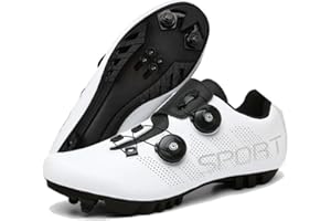ENEN Scarpe MTB Uomo, Scarpe da Ciclismo Uomo, Scarpe Spinning Donna, Scarpe MTB SPD, Scarpe Mountain Bike Compatibili con Pedali SPD 2 Bulloni con Tacchette, Nero Bianco Scarpe Bici