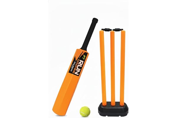 Protoner Cricket Kids Set with Bat, Stumps and Ball, Yellow, Plastic, Junior Cricket Kit for Children, Outdoor Sports Equipment (Neon Orange)