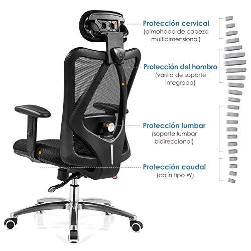 INTEY Silla de Oficina Silla Giratoria de Escritorio Altura Respaldo Apoyabrazo Ajustables, con Asiento Acolchado y Respaldo Transpirable, Ventajas de Antibacteriano, Ácaros, Transpirable y Cómodo