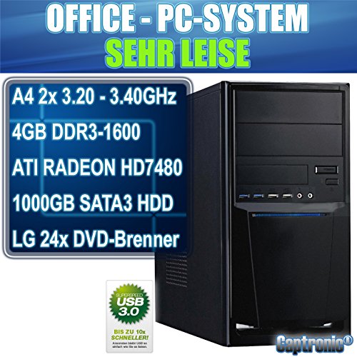 Captronic® (A4-4020-4GB-HD7480D-1TB) DualCore Silent PC Front USB 3.0 AMD A4-4020 2x 3,20GHz (Turbo bis 3400MHz) | KINGSTON 4GB DDR3-1600 | 24x DVD-Brenner | 1000GB HDD SATA3 | ATI Radeon HD 7480 2GB HDMI/DVI/VGA | CardReader | 7.1 Sound | GigabitLAN | Design Gehäuse Schwarz - 2