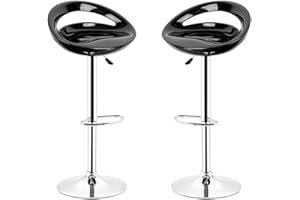 ANTH Juego de 2 Taburetes de Bar en Plástico ABS, Taburetes Altos de Cocina Giratorio con Ajuste de Altura de 55 a 75 cm, Taburete Alto para Patio, Bar, Sala de Estar, Desayuno (2, Negro)