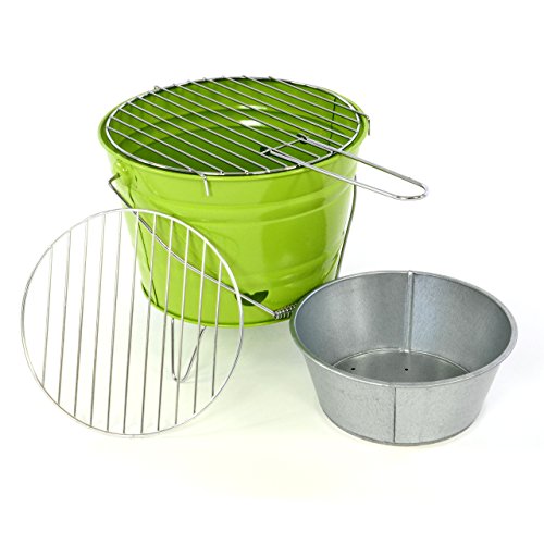 Nexos Eimergrill Grill-Eimer Holzkohlegrill für Garten Terrasse Camping Festival Picknick Party BBQ Barbecue Ø 30 cm grün - 4