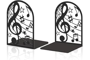 Hobbspring 2pcs Metal Bookends Black Heavy Duty Book Shelf Holders Music Notes Decorative Book Ends Used on Desk Office Home Library School for Back to School Small Large Heavy Books