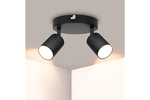 Ketom Spot Plafond Noir, Plafonnier LED 2 Spots Orientables, Plafonnier Spot GU10, Ronde Éclairage de Plafond, Moderne Applique Plafond Interieur LED pour Cuisine, Chambre, Salon, Livré Sans Ampoules