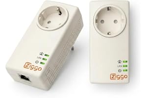 FADEDA ZIGGO Powerline 2-pack Powerlan Gigabit LAN-nätverksadapter, Ethernet-dataöverföring över elnätet, 1 000 Mbit/s (2 strömkablar/sändare)