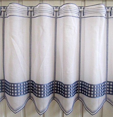 Scheibengardine Landhaus Karo Blau 45 cm H / Br. ab 1 Meter