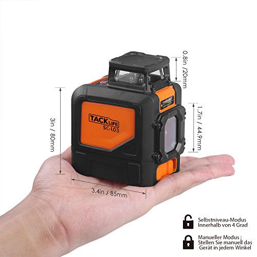 Tacklife SC L03 Klassischer Kreuzlinien-Laser mit Messbereich 30M und Neigungsfunktion, 360 Grad Horizontaler Linie, Linienlaser IP 54 Staub- und Spritzwasserschutz ( inkl. Schutztasche, Magnetische schwenkbare Haltung) - 4