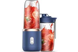 Irishom 40W Mini Batidora Portátil,Mini Licuadora de Jugo Portátil,Taza Tamaño Personal/Recargable Tipo-C/Doble Taza-Blue