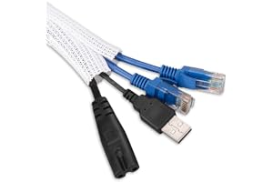 AGPTEK 6.6ft - 2/3 inch White Cable Sleeve Cover, Cord Protector Management Wire Loom Tubing Cable Sleeve Split Sleeving for Desk PC TV Computer Cable Protect Cat from Chewing Cord, White