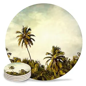 Coasters for Drinks Absorbent Ceramic Stone Place Mats Hawaiian Island Tropical Palm Tree Retro Skylight Plant Jungle Drink Coffee Coaster with Cork Base Tabletop Protection for Mugs & Cups