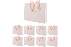 Yieseang Luxury Gift Bags with Bow,Bridesmaid Bags for Present,Weddings,Bridal Shower,12.6x9.8x3.9inches,(White,8 Pack)