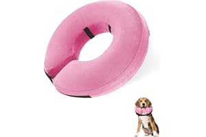 GIDWRIY Collar de Recuperación Inflable para Perros Rosa,Campana Perro Hinchable,Collar Protector para Perros Ajustable,Collar de Protección Hinchable,Collar Inflable Morbido para Mascotas Cirugía-M