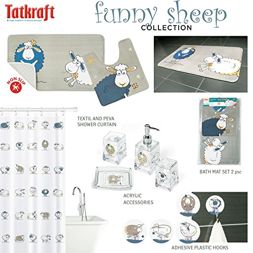 Tatkraft Funny Sheep Duschvorhang 180X180cm Peva Wasserdicht Schimmelfrei mit 12 Duschringen - 5