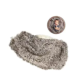 Newborn Photography Prop Baby Boy Girl Monthly Milestone Blanket Shoot Studio Accessories Luxuriously Soft Fur 70 60CM Basket Bowl Prop Stuffer (Grey Coffee)