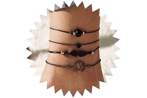 Inateannal 4 pulseras tobilleras para mujer Pulsera negra de hojas con cordón trenzado Cadena tobillera hueca de corazón Joyas de verano para pies de chicas adolescentes