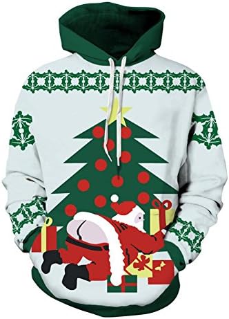 YYHSO Adult Unisex Realistic 3D Printed Casual Sweatshirts Hooded Funny Christmas Tree Santa Claus Fashionable Mixed Colors Pullover Hoodies For Sweetheart Couple Gift , xxl/xxxl