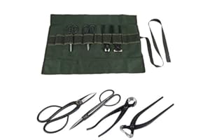 Bonsai Werkzeug Werkzeugset 4 Stücke Gartenwerkzeug Gartenschere mit Gerollte Tasche Gartenschere Set Mini Schaufel für Bonsai Gartenarbeit Bonsai Starter Werkzeuge Set