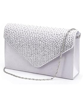Clorislove Strass Damentasche Satin Clutch Bag Abendtasche Handtasche Umhängetasche Hochzeit mit mit Ketten Träger