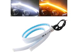 QasimLed 2-Pack 45cm Flexible Car DRL LED Strip Daytime Running Lights with Sequential Guide Turning Signal Light for Headlight Waterproof White&Yellow