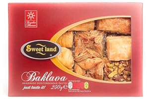 Sweet Land Regular Baklava Box - 250g Pack | Handmade Traditional Lebanese Baklava Gift Box | Ramadan, Mother's Day, Easter, & Eid | Mixed Selection Tray, Pistachio, Almond & Cashew Nuts | Gift Box