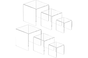 Rarapop 6 Pcs Acrylic Display Risers, Clear Riser Shelf Showcase for Buffet Cupcake, Puppets, Anime Characters, Perfumes, Jewelry, Clear Product Stand, Acrylic Risers for Display (SetC)