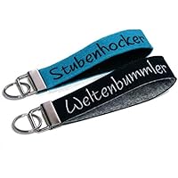 Schlüsselanhänger Name Text Filz bestickt Schlüsselband Spruch personalisiert Geschenk