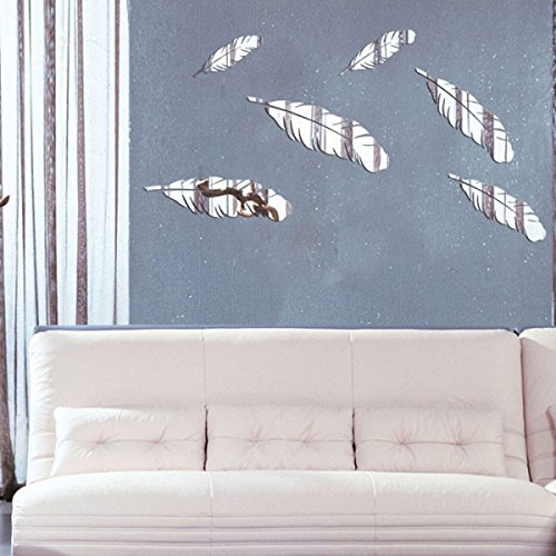 TV Hintergrund Dekorativ Federn Perspektive Spiegel Wandaufkleber,Silver