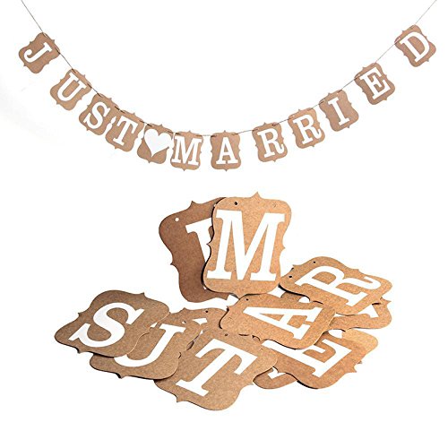 Musuntas Girlande Vintage / Rustikal Kraftpappe “Just Married“,Hochzeits-Girlande, Banner – als Deko zur Hochzeit mit weißen Schriftzug - 2