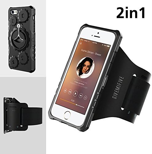 Sport Armband Multifunctional Protection Mobile Phone Case GIVEMIFIVE Easy Plug-in Armband Armor Wheel Gear Case Kickstand for Exercise Running Jogging Arm Girth with Elastic and Breathable Strap with Key Layer for iPhone 5/5S/SE(Black)