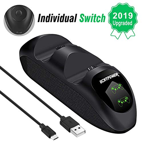 ECHTPower PS4 Chargeur avec Interrupteur Indépendant DualShock 4 Station de Charge Support pour Sony Playstation PS4 / Slim/Pro Contrôleur sans Fil avec Câble de Charge et LED [2019 Nouvelle Version]