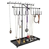 ORGANIZADOR DE JOYAS: Coloque todos sus pendientes, collares, pulseras, relojes, anillos y demás con este organizador multiuso. Cada soporte es completamente ajustable. La altura se puede ajustar de 42cm a 24cm y la base mide 14cm x 29cm.