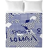 Devota & Lomba Juego de Sábanas Grafic Blanco / Azul PIAZZA E MEZZA 180X270/120X190 /50 X 80 CMS