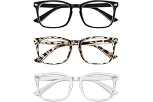 GINGER TECH 3 PCS Blue Light Blocking Glasses, Anti Eyestrain & UV Glare Glasses for Women Men, Computer Screen Filter Anti Headache Gaming Glasses Non-Prescription Lens