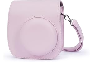 Leebotree Instant Camera Case Kompatybilny z Instax Mini 12 / Mini 11 Instant Camera, Torba transportowa wykonana ze skóry, posiada pasek ochronny i kieszeń, Różowy kwiat, Obudowa kamery