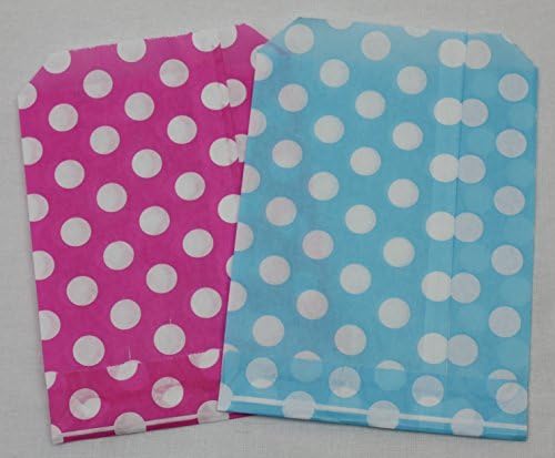 25 Pink &amp; 25 Blue Spotted Polka Dot Paper Candy bags - 5" x 7"