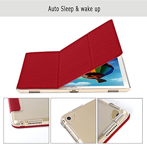 iPad Pro 12.9 Hülle (2015 Modell), SHANSHUI iPad Smart Cover Case Schutzhülle mit auto Sleep / Wake Up Funktion und Apple Pencil Hülle Stift Halter in einem (Rot) - 5