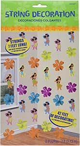 Amscan Hängegirlande Hawaiian Style – 2,13 M Länge, Hibiskus-Motiv, Blau-grün, 6er Pack