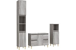 Willood 3-TLG. Badmöbel Set Badezimmerschrank Badezimmermöbel Holzfüße Grau Sonoma Holzwerkstoff