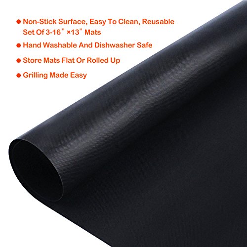 Grillmatte (3er Set) zum Grillen und Backen aus Silikon mit Teflon beschichtetes Blech für bis 300°C Wiederverwendbar Grill Matte Perfekt für Kohle-, Elektro- und Gas- Grills LFGB und FDA Zulassung 40×30 cm – 0.3 mm dick - 7