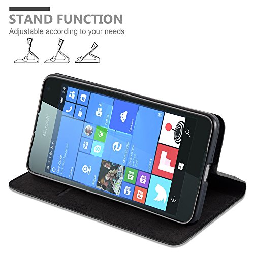 Nokia Lumia 650 Funda Estilo Libro de Cuero Sint  tico en NEGRO ANTRACITA de Cadorabo  Dise  o IM  N INVISIBLE      Cubierta Protectora con Cierre Magn  tico  Tarjetero y Funci  n de Suporte     Protecci  n Carcasa Caja Etui Case Cover