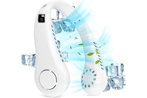 CalmGeek Ventilador de Cuello 5 Gear Portátil Bladeless Pantalla Digital Cuelga Cuello 2600mAh Gran Capacidad Lazy Acondicionador de Aire USB de Mano Pequeño Ventilador (2600mAh Blanco)
