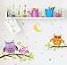 Produktbild Extsud® 5 Stücke Wandaufkleber Karikatur DIY Wandsticker mit Eulen Äste und Blumen Mond Sterne, Owl Wandtattoo Wandbilder Wohndeko für Kinderzimmer Babyzimmer Jugendzimmer Wohnzimmer (Model 1)