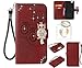 Produktbild für Iphone 6s (4,7") PU Diamant Strass Niedlich Eule Blumen Muster Prägung Ledertasche mit Strap Leder Silikon Schutzhülle Handy case Book Style Portemonnaie Design für Apple Iphone 6s (4,7") + Schlüsselanhänger (2WSX  (2)