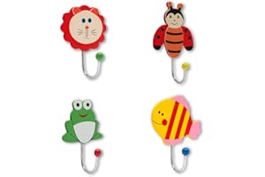 EKNA Lot de 4 crochets à vêtements pour chambre d'enfant - En bois - Pour garçons et filles