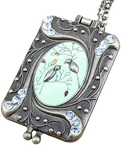 Smilucky 1 Piece Vintage Copper Flower Rhinestone Bird Locket Pendant Necklace Chain