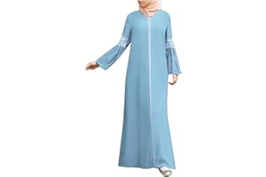 POIUIYQA Robe de Prière Femme Musulmane Solide Arabe Kaftan Abaya Robe Musulmane Femmes Casual Tenue de Priere Islamique Grande Taille