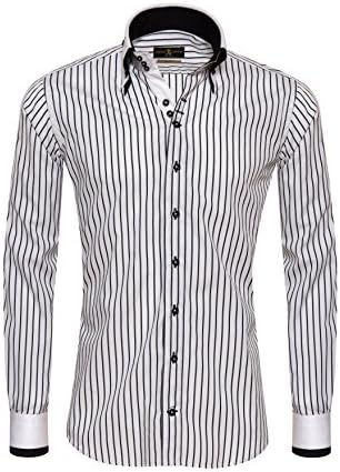 Giorgio Capone shirt, black and white striped, "non-iron", 100% cotton, slim &amp; regular fit (XL Reg with breast pocket)