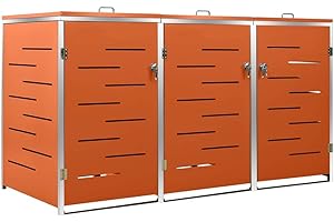 Hommdiy Mülltonnenbox für 3 Tonnen 207x77,5x115 cm Edelstahl,Mülltonnenverkleidung Gartenbox Müllcontainer (Orange)